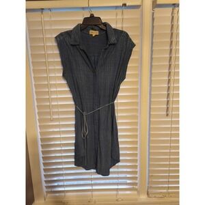 Anthropologie Cloth and Stone Tunic Mini Dress Size Large Button Front Tie Waist